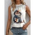 Women's Tank Top Vest Animal Light Grey Sleeveless Crew Neck Summer