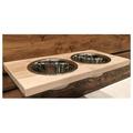 Chic Floating Wood Height-Flexible Wall Mount Dog/Cat/Pet Food & Water Bowl Holder/Feeder 2 S.S. Dishwasher-Safe Bowls (~ 1 Quart / 32 oz / 900 ml) for -Size Pets. 2-Screw Installation.