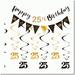 Celebrate25 Deluxe Party Pack - Stylish Black & Gold 25th Birthday Decor Kit for Men & Women! Includes Happy Birthday Banner Bunting Swirls Streamers & Triangle Flag Banner. Perfect Supplies for Me