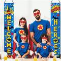Superhero Party Essentials - Dynamic Hero Decorations Backdrop & Porch Sign Banners. Welcome Hanging Hero Decoration for an Action-packed Fun-filled Hero Party. Vibrant Wall & Door Decor - Blue Hero