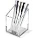 Acrylic Pen & Pencil Holder - Modern Trapezoid Design - Beautiful Desk Organizer for Home or Office - Contrasting Metal Base - 3 Square w/ 3.5 Front & 4.5 Back - Silver