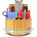 Bamboo Desk Organizer - Premium Pencil Holder for Kids - Versatile Desk Organization Solution - Quiet Rotation - Teacher & Office Supplies Holder