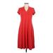 Eileen Fisher Casual Dress - A-Line V Neck Short sleeves: Red Solid Dresses - Women's Size X-Small