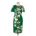 Liz Claiborne Casual Dress - Sheath High Neck Short sleeves: Green Print Dresses - Women's Size 4