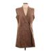 BCBGMAXAZRIA Casual Dress - Shift V Neck Sleeveless: Brown Print Dresses - Women's Size Large