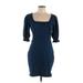 Betsey Johnson Casual Dress - Sheath Square 3/4 sleeves: Blue Solid Dresses - Women's Size Large