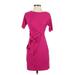Ann Taylor Casual Dress High Neck Short Sleeve: Pink Solid Dresses - Women's Size X-Small