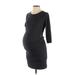 Motherhood Casual Dress - Bodycon Crew Neck 3/4 sleeves: Gray Solid Dresses - Women's Size Small Maternity