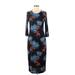 Diane von Furstenberg Casual Dress - Sheath Crew Neck 3/4 sleeves: Blue Floral Dresses - Women's Size Medium