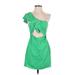 Lush Casual Dress - A-Line One Shoulder Sleeveless: Green Print Dresses - New - Women's Size Medium