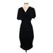 Suzanne Betro Casual Dress - Wrap: Black Solid Dresses - New - Women's Size Small