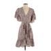 Max Studio Casual Dress - Wrap V-Neck Short sleeves: Brown Print Dresses - New - Women's Size X-Small