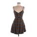 Hot Topic Casual Dress - A-Line Plunge Sleeveless: Brown Plaid Dresses - Women's Size X-Small