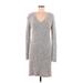 Zara Casual Dress - Sweater Dress V-Neck Long sleeves: Gray Dresses - Women's Size Medium