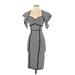 BCBGMAXAZRIA Cocktail Dress - Midi Plunge Short sleeves: Gray Dresses - Women's Size X-Small