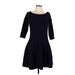 Eliza J Casual Dress - Mini Boatneck 3/4 sleeves: Black Solid Dresses - Women's Size Large