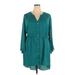 Avenue Casual Dress - Mini V Neck 3/4 sleeves: Teal Solid Dresses - New - Women's Size 28 Plus