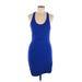 Lush Casual Dress - Bodycon Scoop Neck Sleeveless: Blue Print Dresses - Women's Size Large