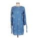 Old Navy Casual Dress - Mini High Neck 3/4 sleeves: Blue Floral Dresses - Women's Size Small