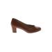 Soft Style Heels: Slip-on Chunky Heel Work Brown Print Shoes - Women's Size 6 1/2 - Round Toe