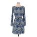 Ann Taylor LOFT Outlet Casual Dress - Mini Crew Neck 3/4 sleeves: Blue Dresses - Women's Size X-Small Petite