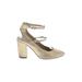 Born In California Heels: Pumps Chunky Heel Glamorous Gold Print Shoes - Women's Size 6 - Almond Toe