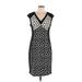 London Times Cocktail Dress - Sheath V-Neck Sleeveless: Black Color Block Dresses - Women's Size 12