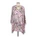 Umgee Casual Dress - Mini V-Neck Long sleeves: Pink Floral Dresses - Women's Size Large