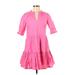 J.Crew Casual Dress - A-Line V Neck 3/4 sleeves: Pink Solid Dresses - New - Women's Size X-Small Petite