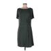 White House Black Market Casual Dress - Shift Crew Neck Short sleeves: Green Solid Dresses - Women's Size Large