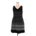 T by Talbots Casual Dress - Mini V Neck Sleeveless: Black Stripes Dresses - Women's Size X-Large