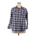 Lane Bryant 3/4 Sleeve Button Down Shirt: Blue Plaid Tops - Women's Size 18 Plus