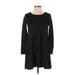 Ann Taylor LOFT Casual Dress - A-Line Crew Neck Long sleeves: Black Print Dresses - Women's Size X-Small Petite