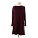 J.Jill Casual Dress - Mini High Neck 3/4 sleeves: Burgundy Print Dresses - Women's Size Large