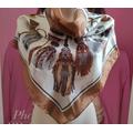 Women's Silk Rope Scarf/Edwardian Style Silk Scarf/Victorian Brown-White Print Scarf/Vintage Square Scarf/Gift For Her/Stockh Lm/