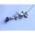 Sapphire Blue Flower Necklace - Royal Necklace, Wedding Party, Bridal Jewelry, Bridesmaids, Silver Trillium Flower, Orchid