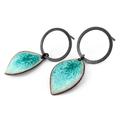 Turquoise Enamel Earrings. Circle Post Post Modern Leaf Hoop Stud Everyday Earrings