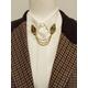 Gold Vintage Collar Pins Chain, Vtg Cloak Pin With Enamel & Swarovski Crystals, Filigree Chain Brooch, Chain
