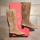 New Roger Vivier Beige Suede High Boots With Square Toes & Block Mirror Heel Size 37 Made in Italy | Long Knee-High Designer Flat