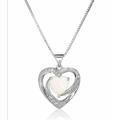 Women's Diamond Heart Pendant Necklace With Opal in 14K White Gold Plated Solid Silver, Womens Necklace