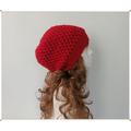 Crochet Hat, Beanie, Red Granny Stripes Unisex Christmas Gift, Birthday Wool Retro Hat