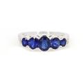 18K Solid White Gold Diamond & Sapphire Ring/Daria Bezel Set On Band Two Stone Natural Diamonds