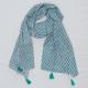 Scarves For Women, Women Accessories, Botanical Scarf, Cotton Scarf in Red Motif On Teal Green With Tussle, Soft