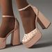 Anthropologie Shoes | Anthropologie Silent D Grace Mary Jane Heels Rose Satin Studded Size 37 Us 6.5 | Color: Cream/Pink | Size: 6.5