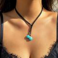 Free People Jewelry | Free People Turquoise Velvet Wrap Necklace | Color: Blue | Size: Os