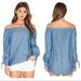 Free People Tops | Free People Show Some Shoulder Off The Shoulder Chambray Top With Ties Linen | Color: Blue | Size: M