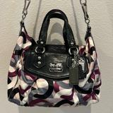 Coach Bags | Coach Madison Silk Satin And Black Leather Slouchy Hobo Top Handle Shoulder Bag | Color: Black/Purple | Size: Os
