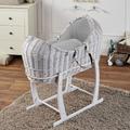 For Your Little One Pod White Wicker Moses Basket with Rocking Stand & Mattress - Grey Dimple