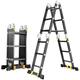 Telescopic Ladder, Indoor Multi Purpose Ladder Aluminium Ladder Multi Function Folding Tool Decorating Extension Loft Ladder Stepladder (Color : Black, Size : 1.8+1.8m) surprise gift