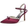 KJCQGQTZ Women's High Heeled Pumps Pointed Toe Rhinestone Ankle Strap Slingback Wedding Shoes Side Cut Out Buckle Cross Strap Stiletto Ladies Evening Party Dress Sandals,Wine Red5,7.5 UK